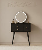 MAZAZU Kaptafel zwart met lades en LED-spiegel –Make up - tafel - 135cm - afbeelding 1
