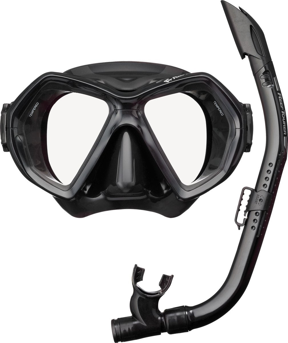 ReefTourer Snorkelset Volwassenen - Hypoallergene siliconen duikbril met snorkel, premium snorkelmasker twee vensters - Zwart - RC-0107 BKBK - afbeelding 5