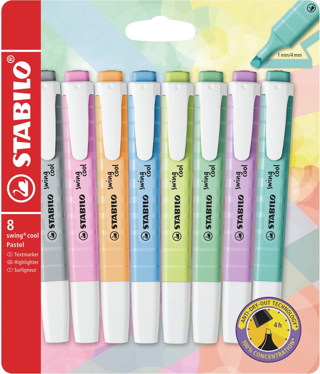 STABILO swing cool - Markeerstift - Perfect Voor Onderweg - Pastel - Etui Met 8 Kleuren - afbeelding 1