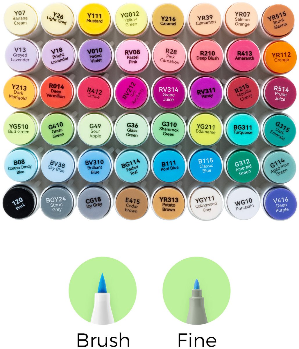 Ohuhu - Honolulu B Brush & Fine - Alcohol Art Markers - 48 kleuren - afbeelding 2