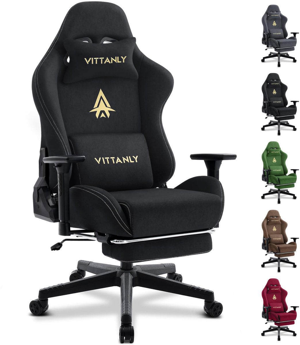 Gaming stoel - luxe imitatie suède Gamestoel- ergonomische bureaustoel met voetensteun - hoofdsteun en lendenkussen-3D armleuningen-90-155 graden rugleuning-zwart - afbeelding 1