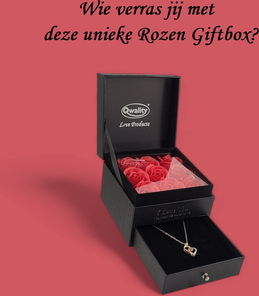 Rozen in Luxe Giftbox mét Ketting - Rozenbox - Moederdag - Cadeau voor vriendin moeder haar - Qwality® - afbeelding 4