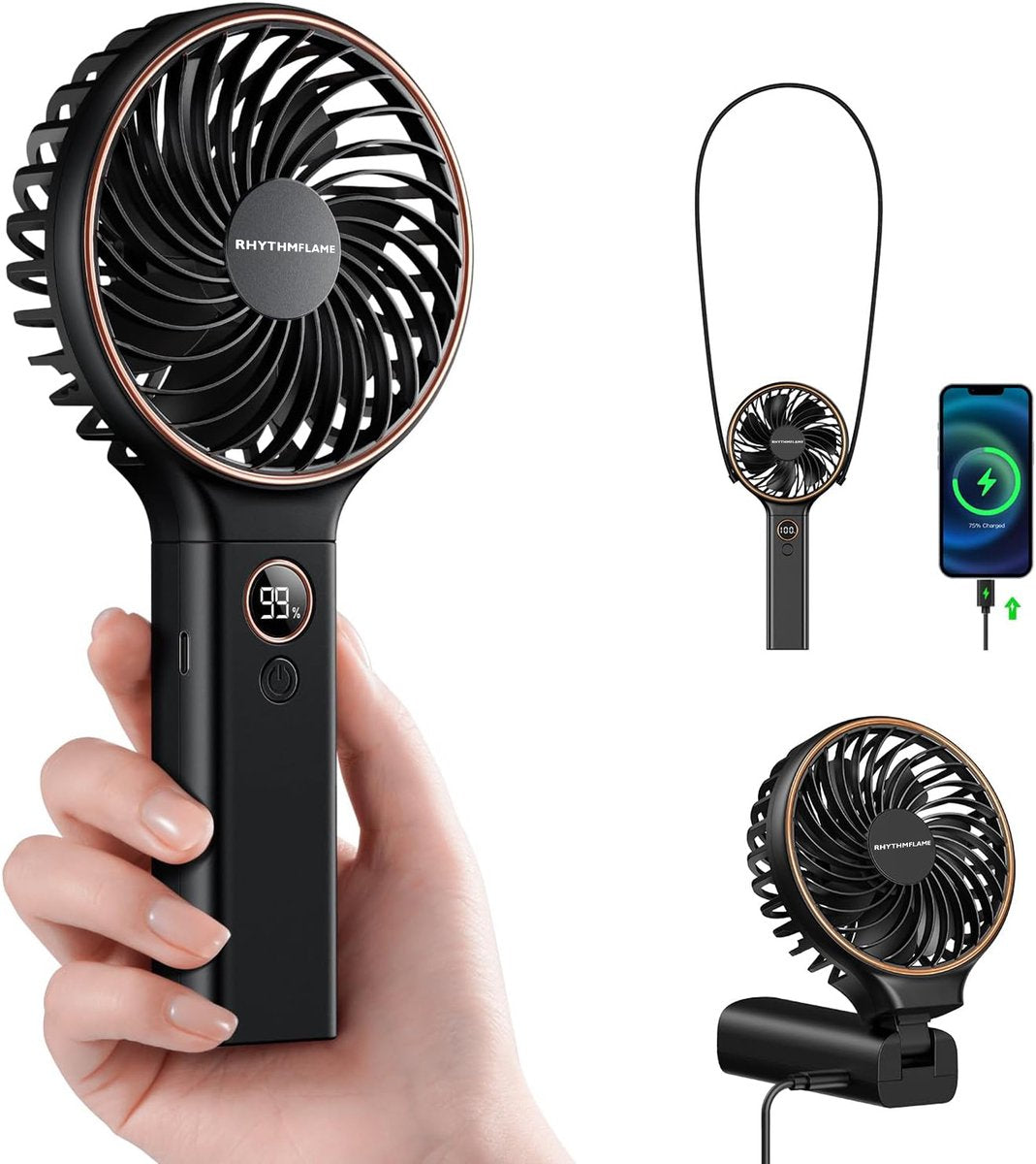 RHYTHMFLAME Draagbare Handventilator - USB - 4000 mAh - afbeelding 1