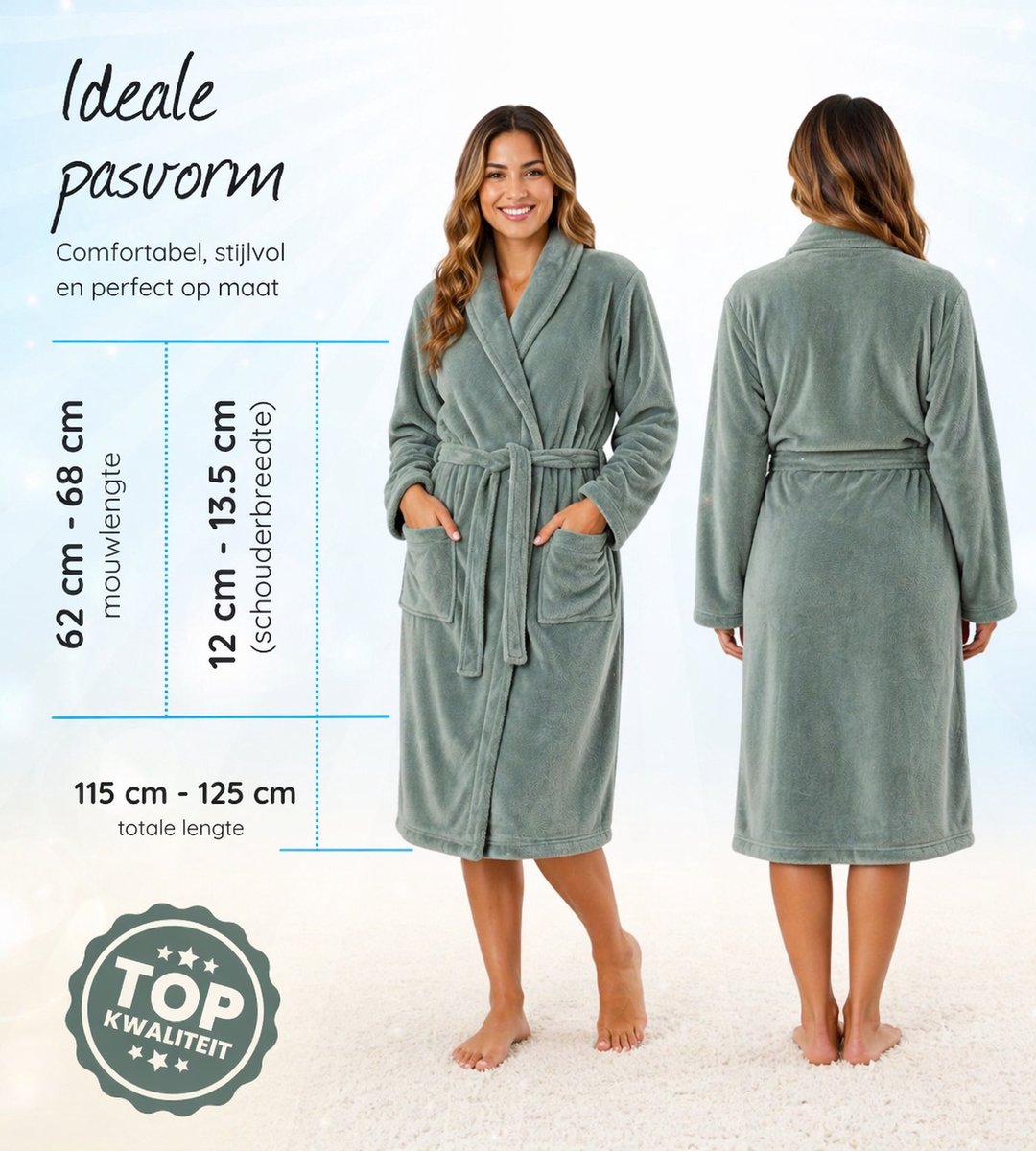 Unisex badjas fleece - ochtendjas - groen - afbeelding 5