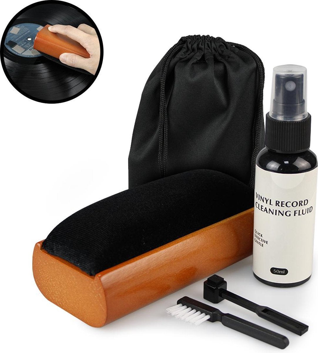 Platenborstel Premium Set - Antistatisch - Platenreiniger - LP Borstel - Vinyl Borstel - Vinyl Reiniger - LP schoonmaakset - LP Reinigingsset - LP Reiniger - Vinyl Cleaning Kit - Platen Schoonmaakset - Naaldborstel Platenspeler - afbeelding 1