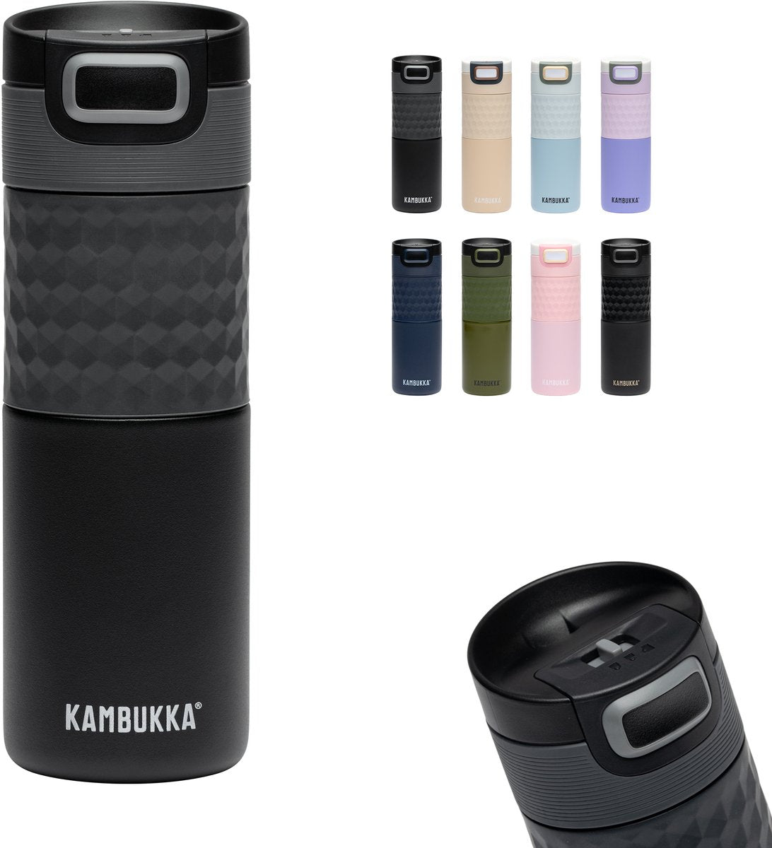 Kambukka Etna Grip Thermosbeker 500 ml - makkelijk reinigen - lekvrije Koffiebeker - Black Steel - afbeelding 1