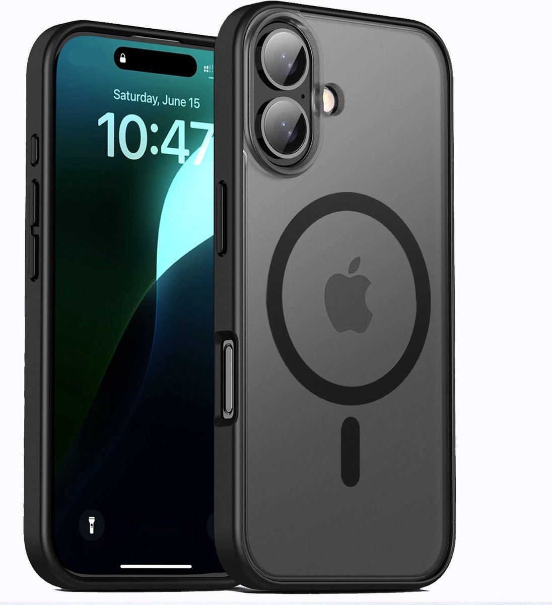 IYUPP Hoesje Geschikt voor iPhone 16 Hoesje - Geschikt voor MagSafe - Shockproof Back Cover - Mat Zwart Transparant - afbeelding 3