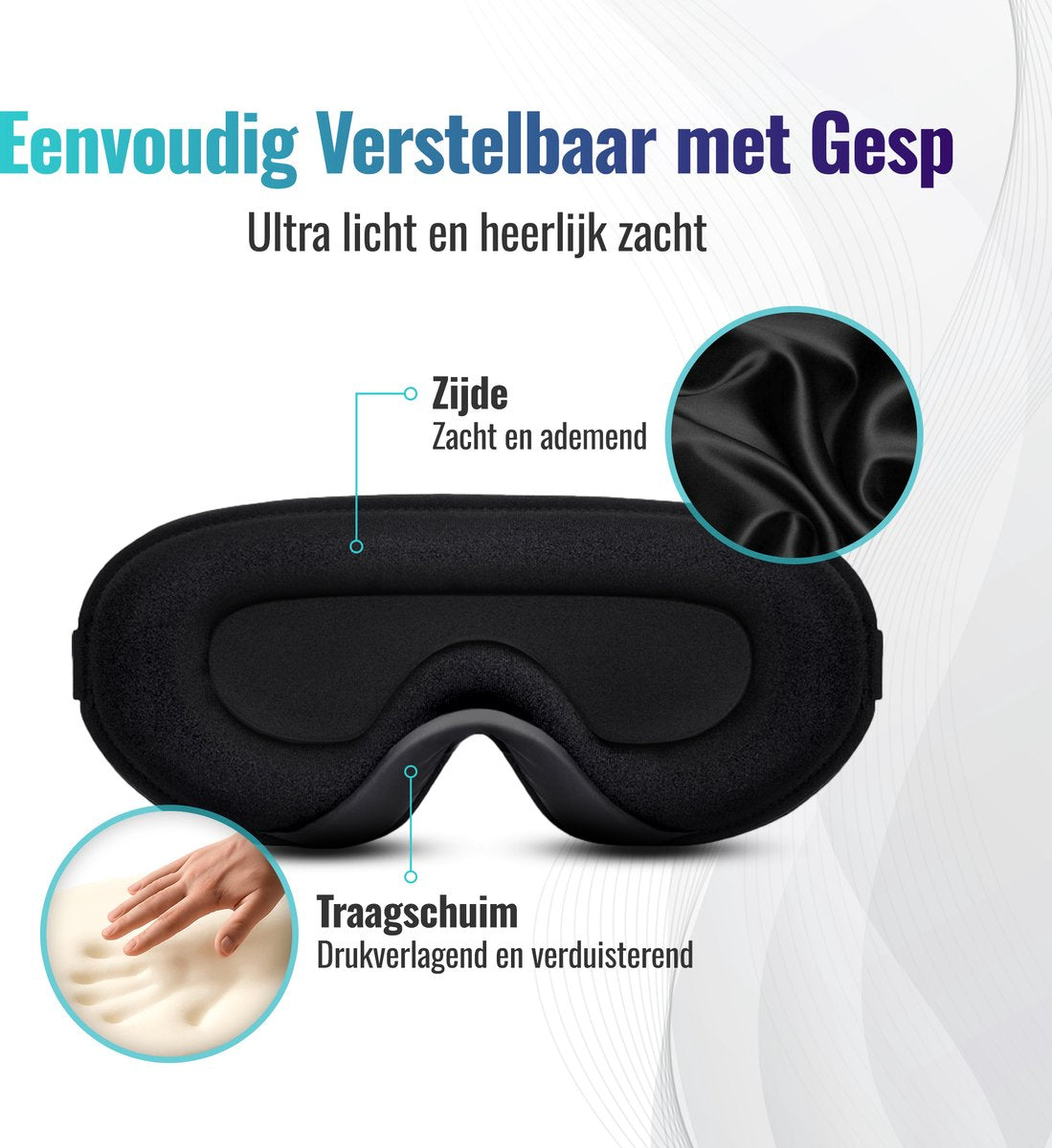 Somnifiq Slaapmasker - Luxe 3D Oogmasker Slaap - Zijden Slaapmasker - Traagschuim - 100% Verduisterend - Voor Mannen en Vrouwen - afbeelding 3