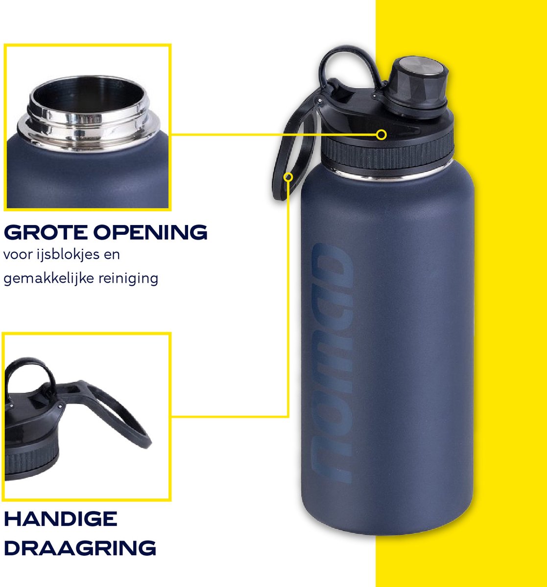 NOMAD Drinkfles 1 liter - Geïsoleerde RVS thermosfles - afbeelding 4