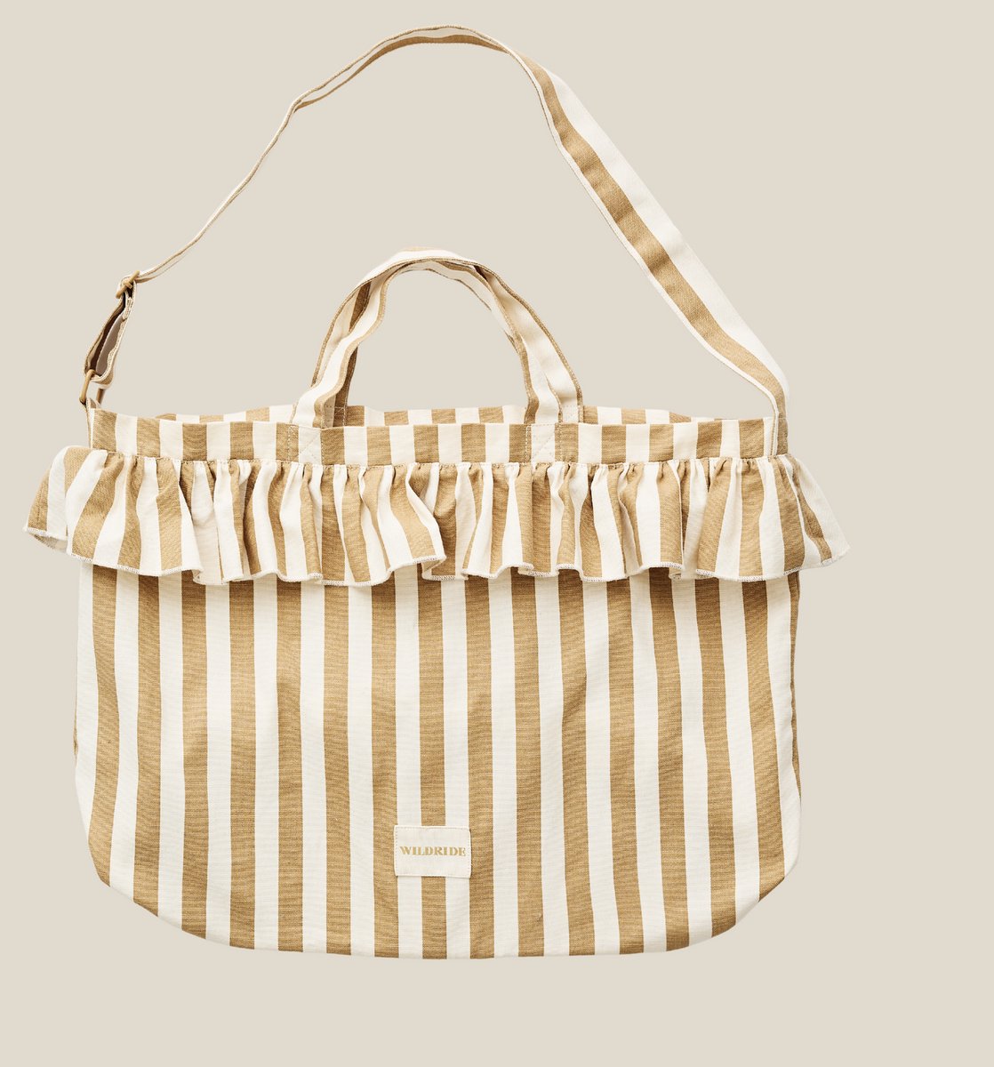 Wildride® Schoudertas met Ruches - Stijlvolle Damestas van Gerecycled Katoen - Shopper - Beige Streep - afbeelding 4