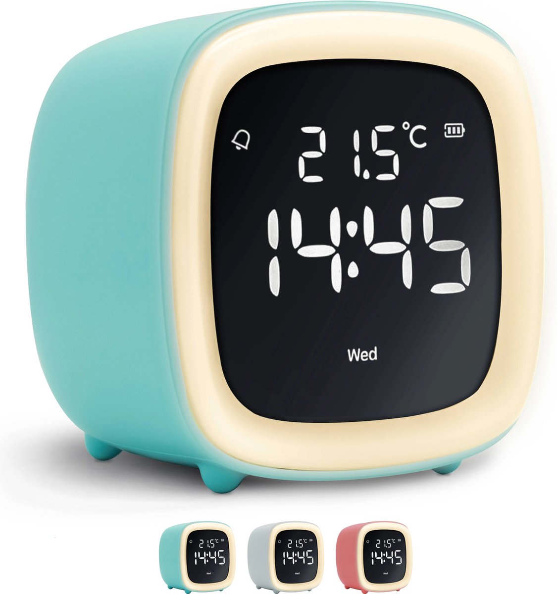 JustAnotherProduct AP18 - Oplaadbare digitale wekker met licht (3 standen) - Alarm klok met temperatuur (15.5°C tot 50°C) - 12/24h Alarm clock - Nachtlamp - Licht blauw - afbeelding 1
