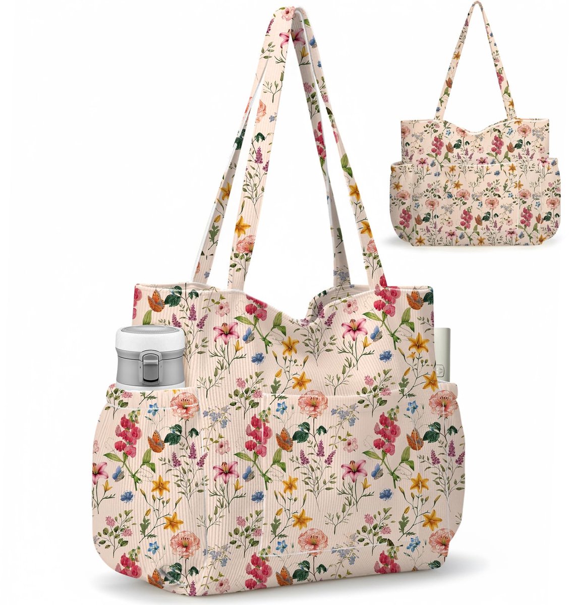 Namajunas - Handtassen dames schoudertas - Grote Cord Tote Bag - Canvas Tas met Rits Meerdere Vakken - Handtas voor Werk School Sportschool Reizen - Schattige esthetische Shopper - afbeelding 1