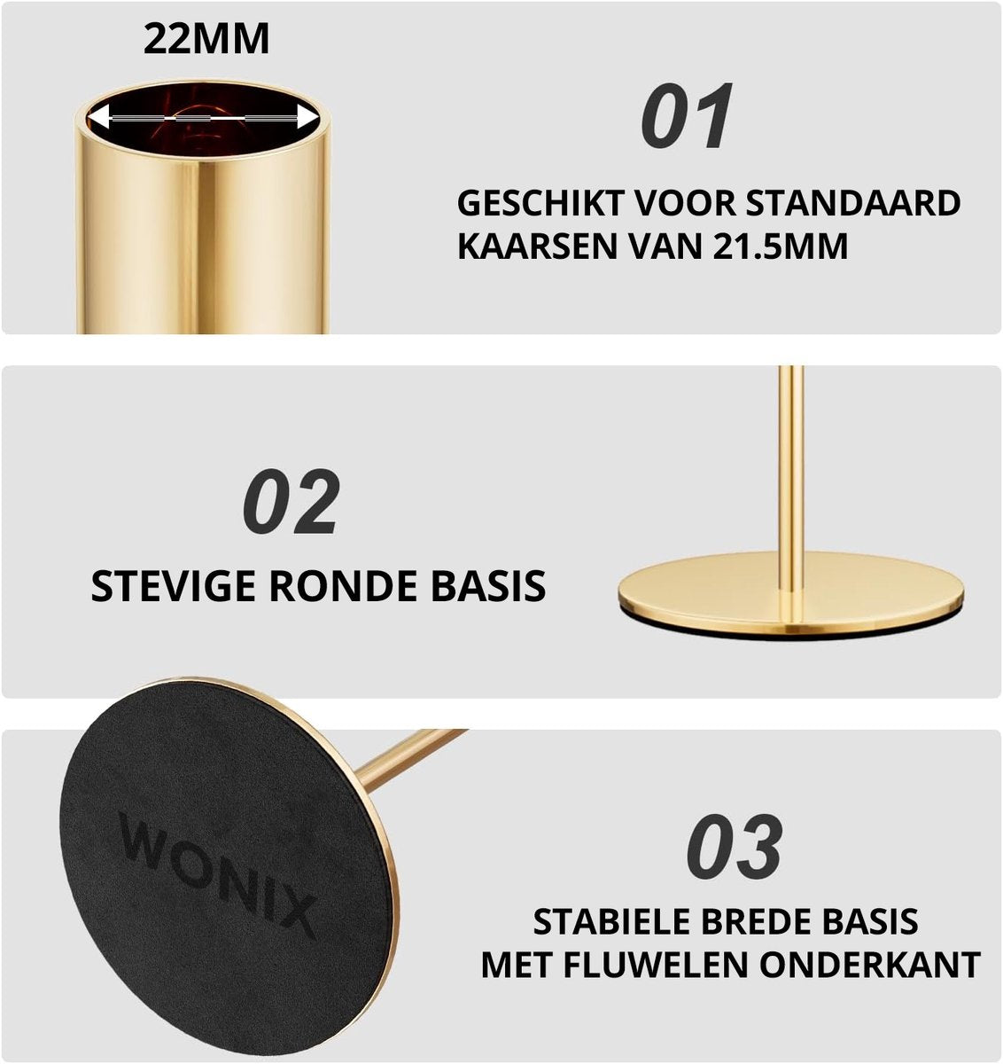 Wonix Kandelaar Set van 3 - Kaarsenhouder - Kaarsenstandaard - afbeelding 2