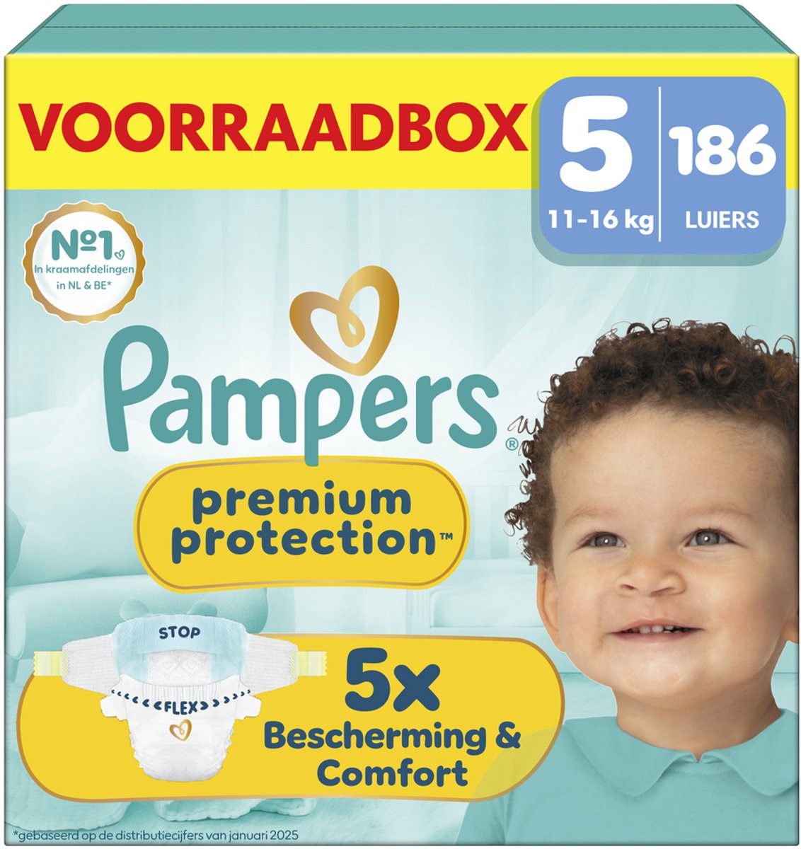 Pampers Premium Protection Maat 5 - 186 Luiers - 11kg-16kg - Voorraadbox - afbeelding 1