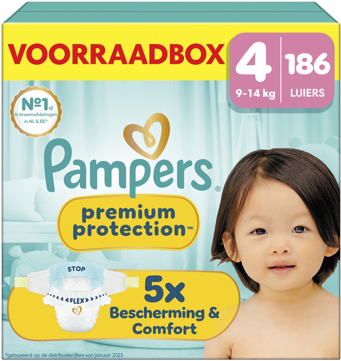Pampers Premium Protection Maat 4 - 186 Luiers - 9kg-14kg - Voorraadbox - afbeelding 1