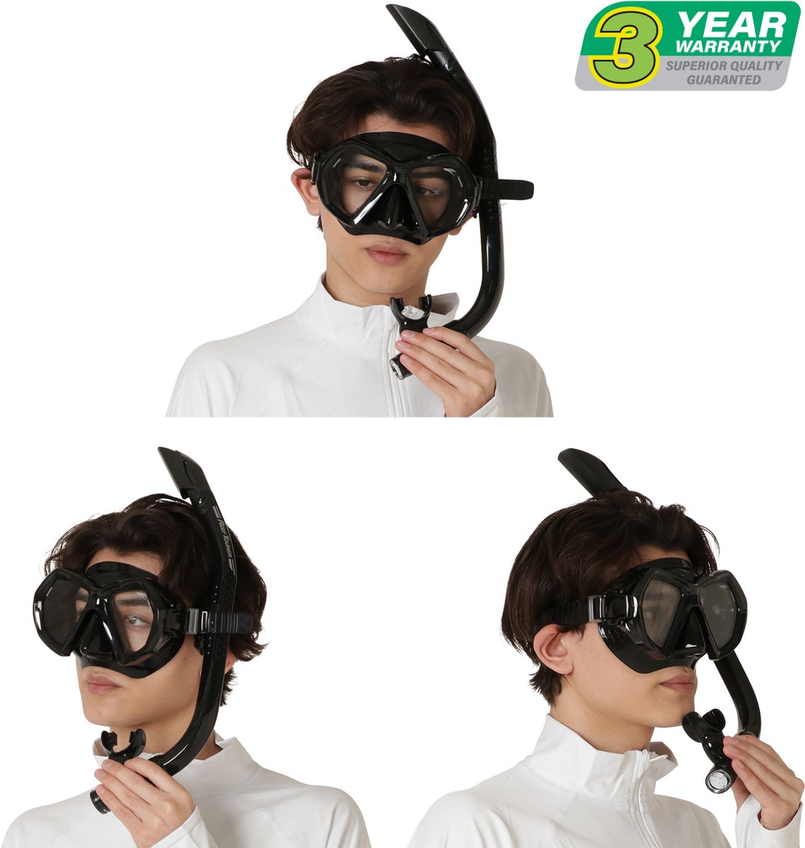 ReefTourer Snorkelset Volwassenen - Hypoallergene siliconen duikbril met snorkel, premium snorkelmasker twee vensters - Zwart - RC-0107 BKBK - afbeelding 2