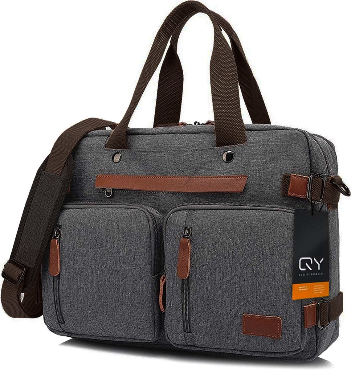 Laptoptas 2 in 1 Laptop Rugtas Schoudertas voor 17.3 inch laptop – canvas grijs - afbeelding 4