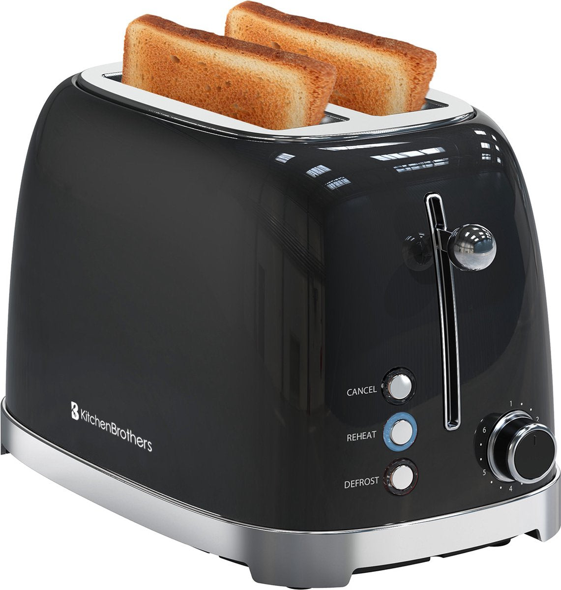 KitchenBrothers Retro Broodrooster - Toaster - 6 Warmteniveaus - 2 Extra Brede Sleuven - BPA-vrij - 815W - Zwart - afbeelding 1