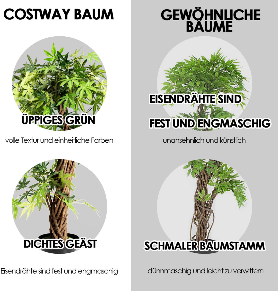 COSTWAY Kunstplant in Pot - 160 cm - afbeelding 4