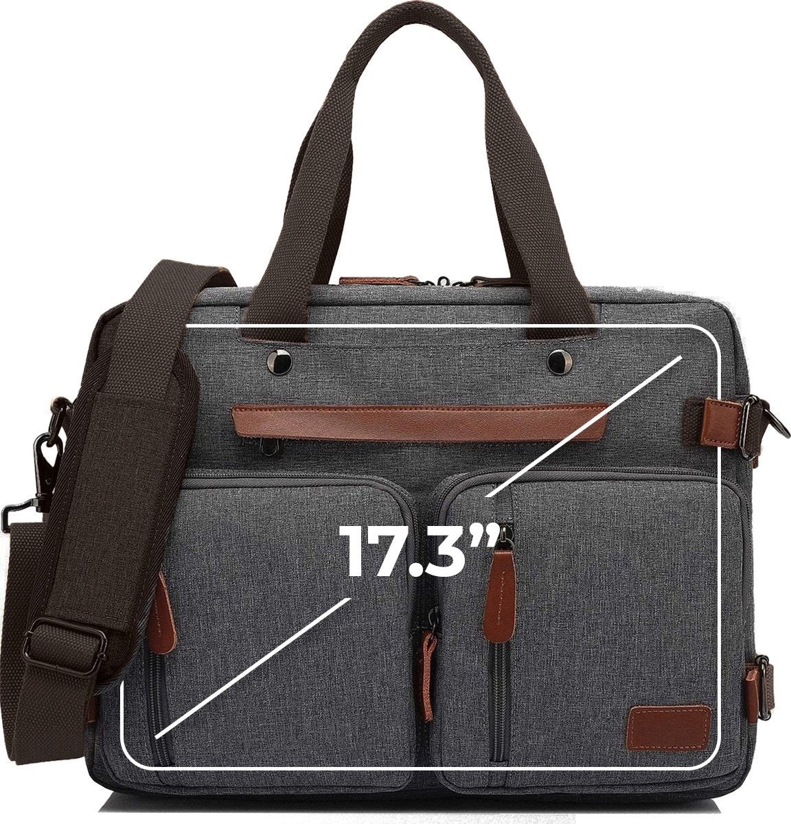 Laptoptas 2 in 1 Laptop Rugtas Schoudertas voor 17.3 inch laptop – canvas grijs - afbeelding 2