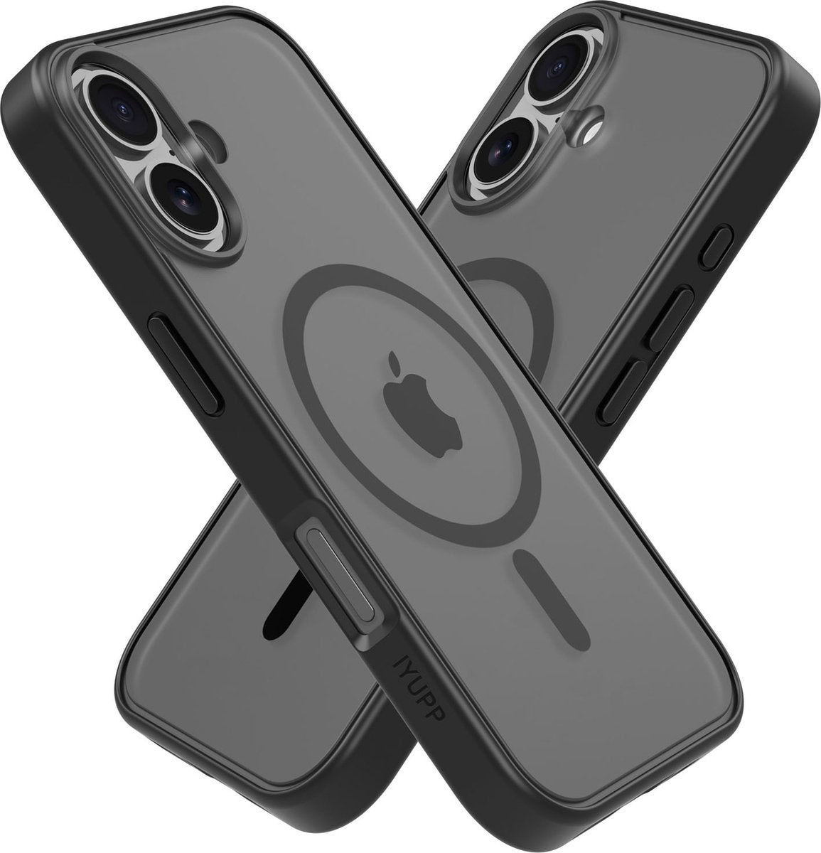IYUPP Hoesje Geschikt voor iPhone 16 Hoesje - Geschikt voor MagSafe - Shockproof Back Cover - Mat Zwart Transparant - afbeelding 4