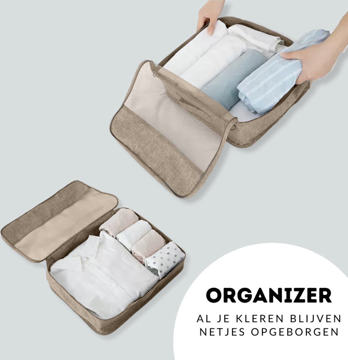 Packing cubes set 7-delig - organizer voor koffer en backpack - beige - afbeelding 4
