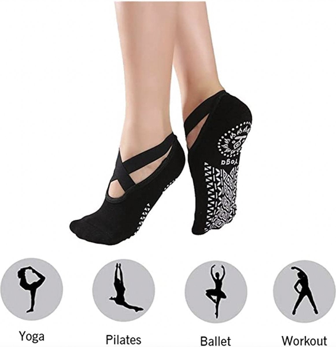 Sportsokken - Geschikt voor Yoga & Pilates sokken met antislip - 'Ballerina Yoga' - dichte tenen - zwart - afbeelding 4