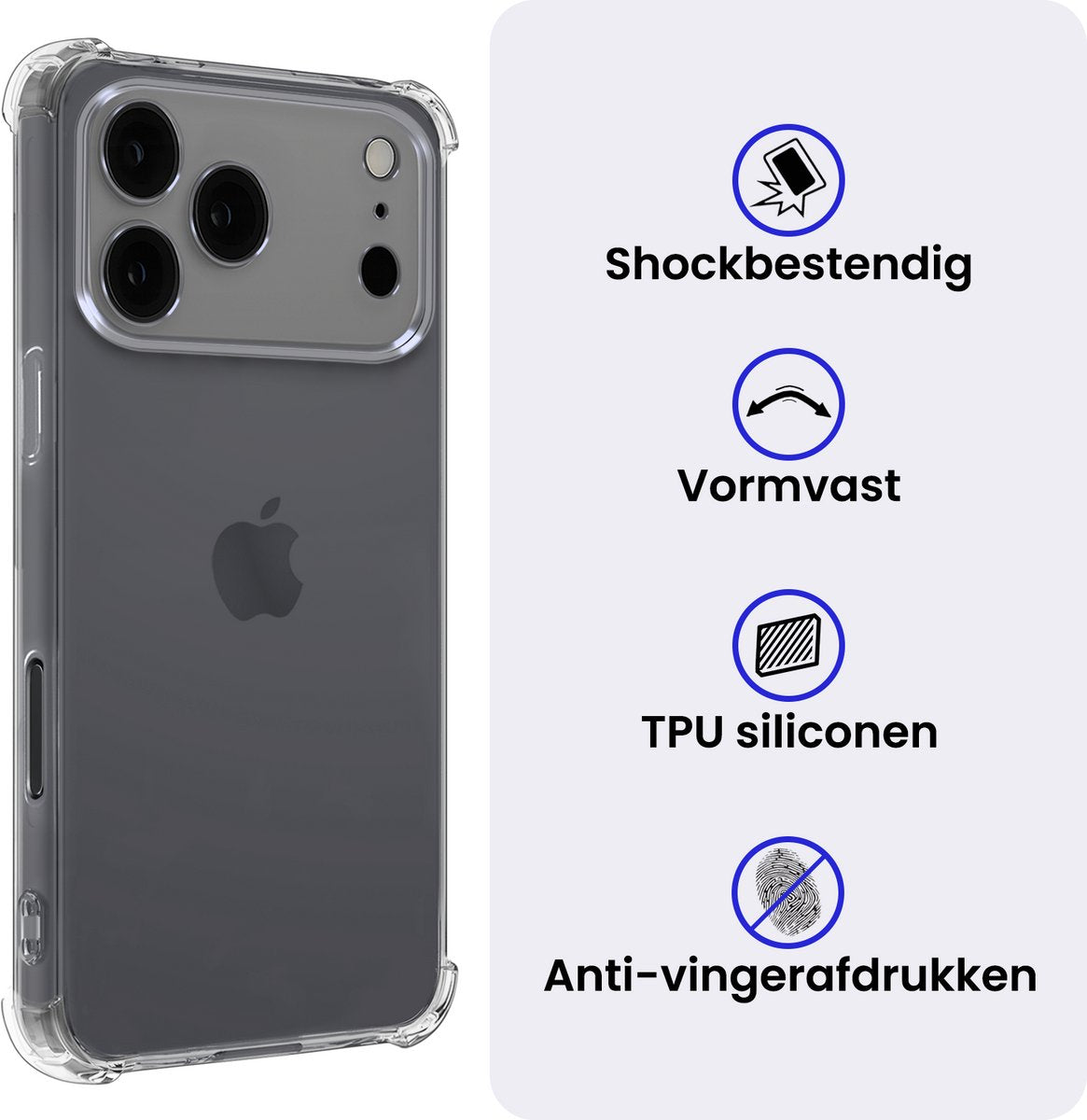 Hoesje - Geschikt voor Apple iPhone 17 Pro - Sterk & Shockproof - Siliconen Shock Case - Hoes Cover - Telefoonhoes - Transparant - afbeelding 3