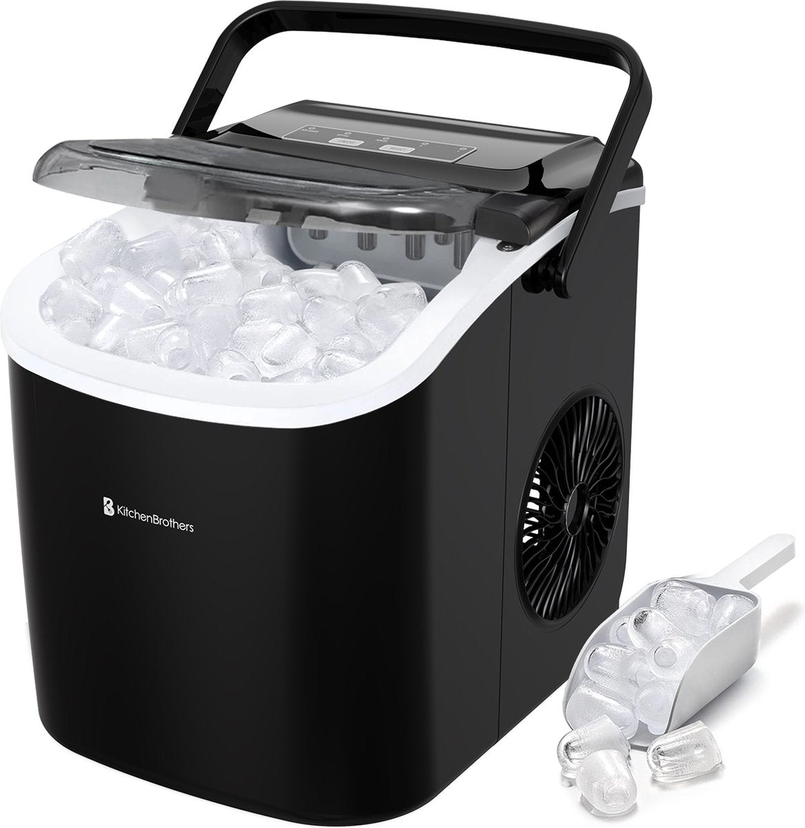 KitchenBrothers IJsblokjesmachine - 1.2L - 12kg/24 uur - IJsblokjesmaker - IJsschep - Draagbaar – Zelfreinigingsfunctie - Zwart - afbeelding 1