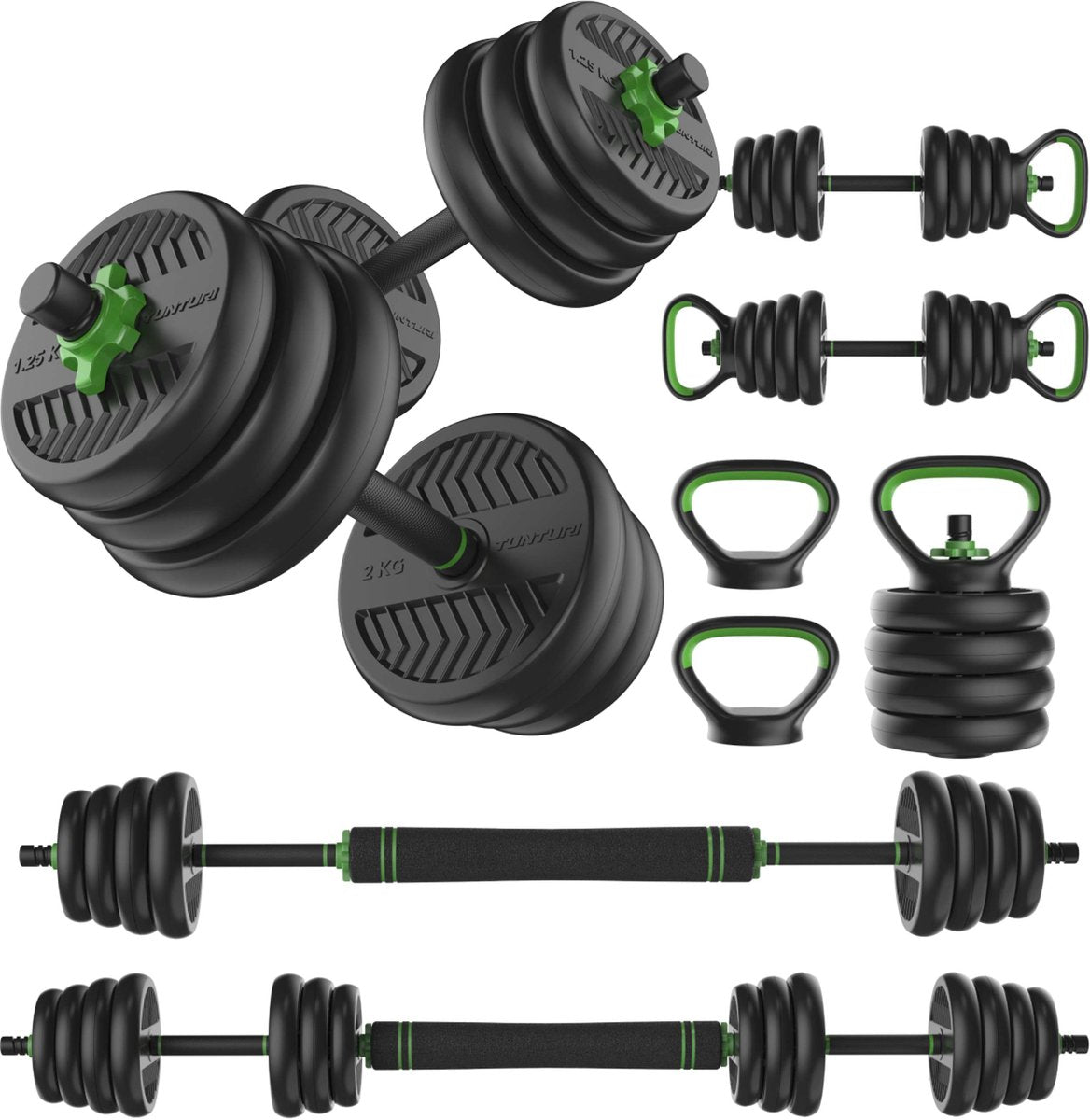 Tunturi Halterset en Dumbbells Vinyl 28 kg - Gewichten Set met Kettlebell en Barbell - Opdruksteunen - afbeelding 1