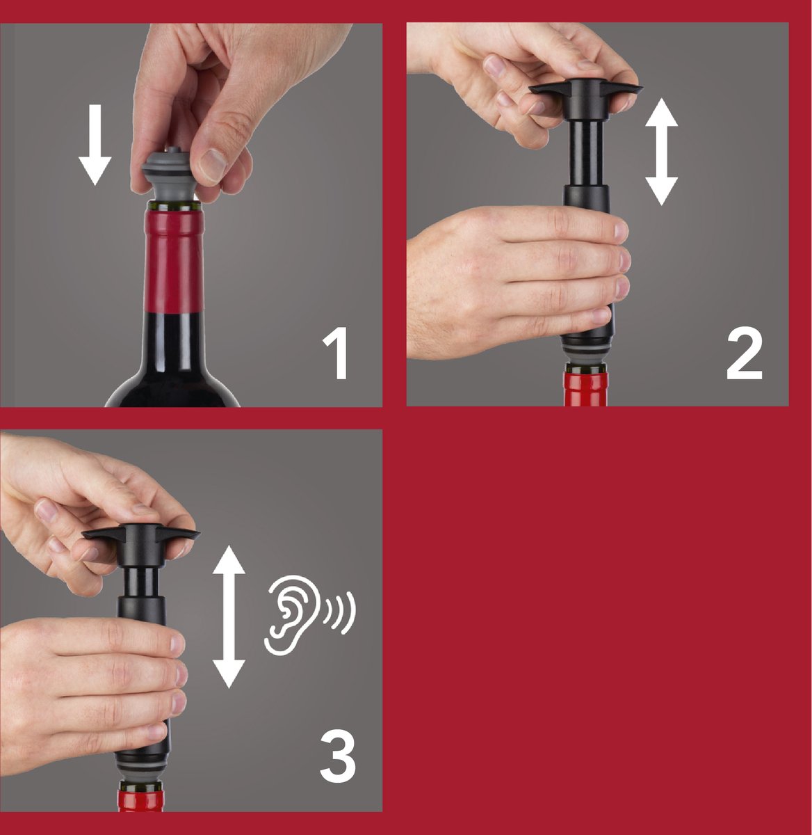Vacu Vin Wine Saver Zwart | Vacuüm Wijnpomp | 2 Vacuum Wine Stoppers - afbeelding 4