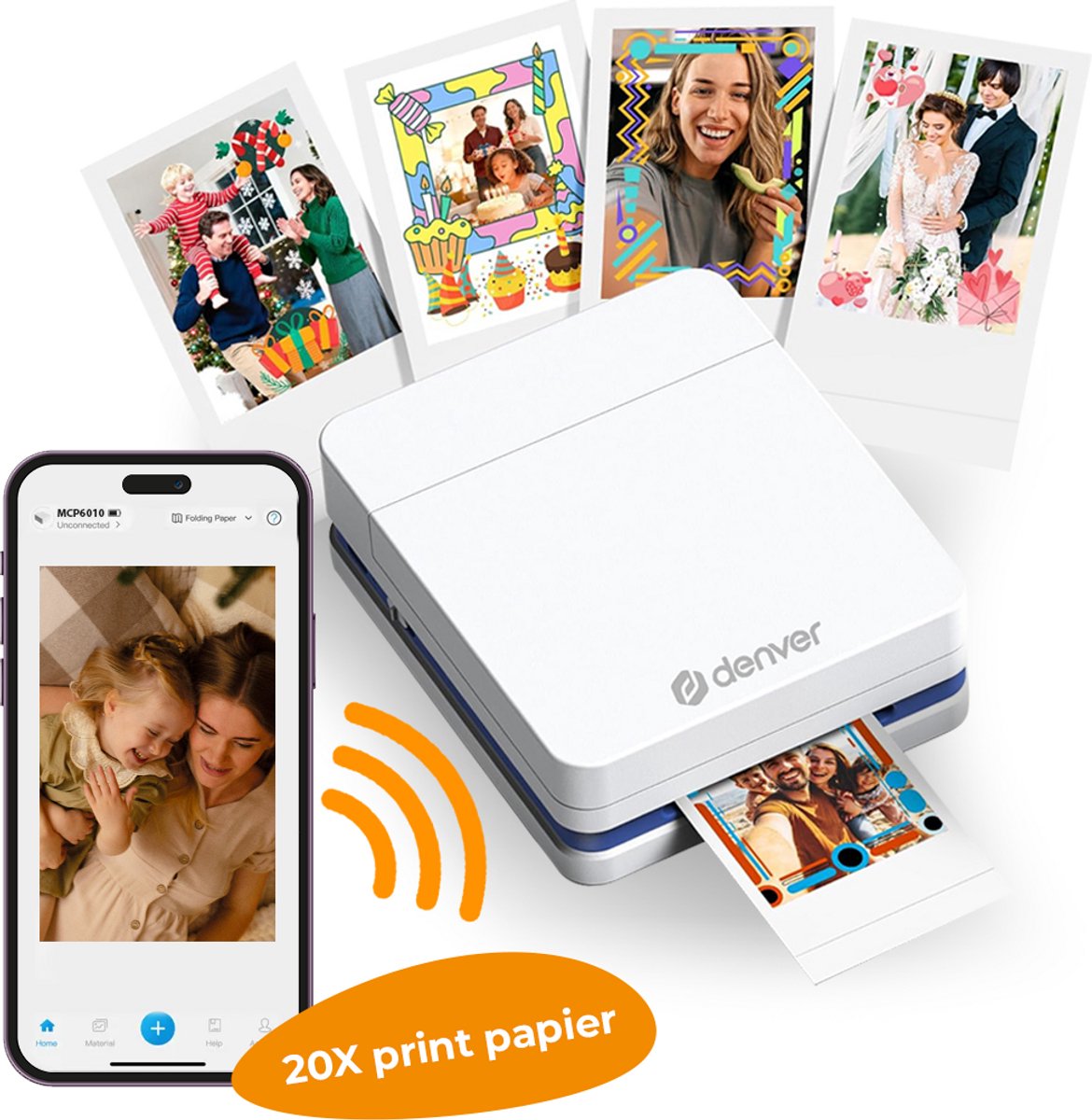 Denver Pocket Printer - Mobiele fotoprinter - Papier/Sticker/Magneet/Tattoo/Warmtepers printer - Bluetooth - afbeelding 3