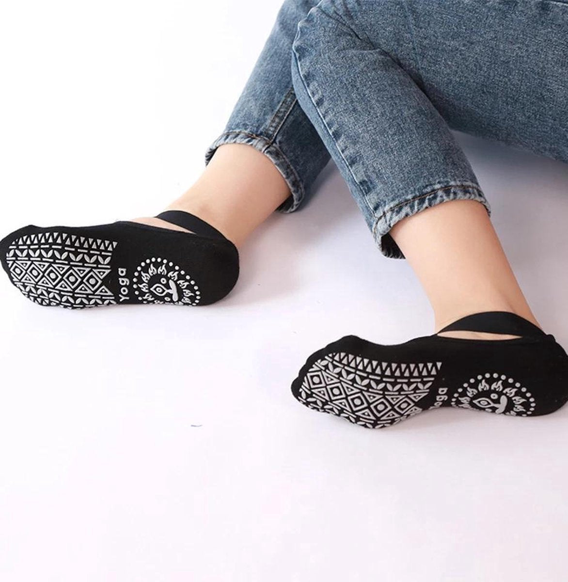Sportsokken - Geschikt voor Yoga & Pilates sokken met antislip - 'Ballerina Yoga' - dichte tenen - zwart - afbeelding 3