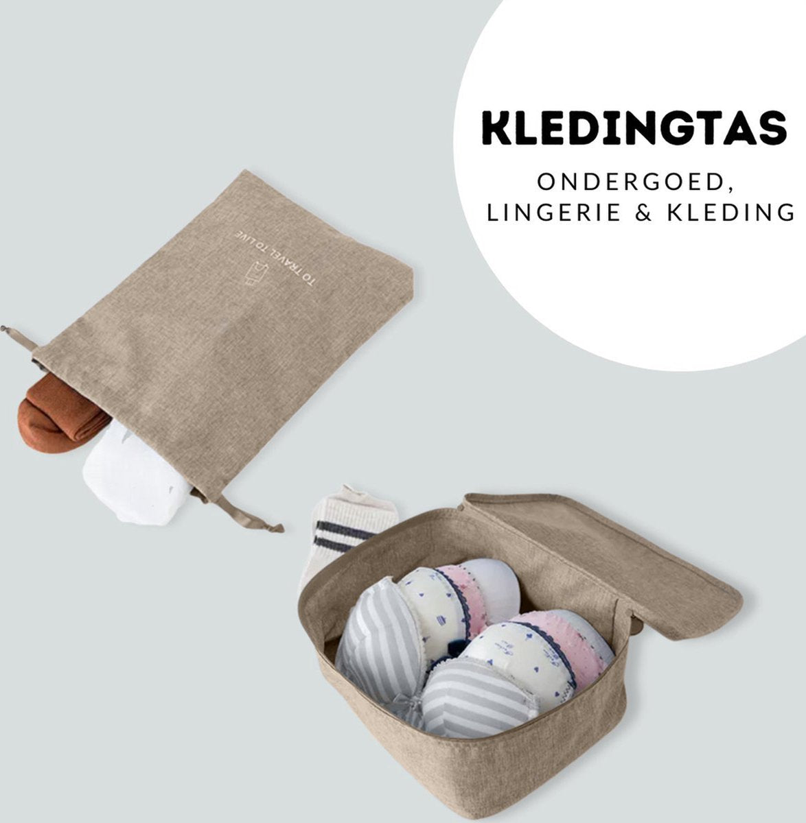 Packing cubes set 7-delig - organizer voor koffer en backpack - beige - afbeelding 3