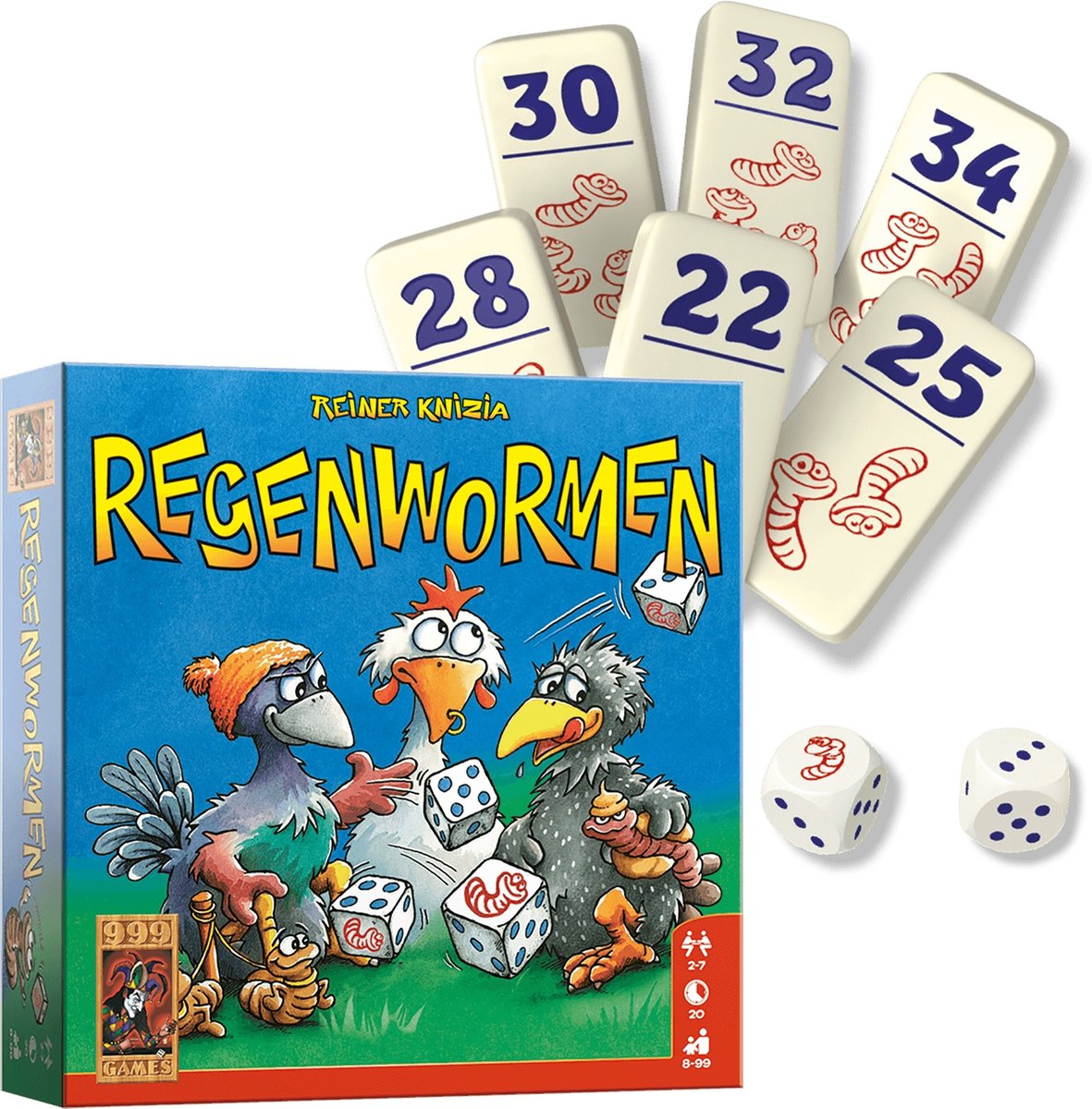 999 Games - Regenwormen - Dobbelspel - Eenvoudig te leren, snel te spelen - Familiespel - Gezelschapsspel - Educatief spel - Kinderspel - Klein cadeautje - afbeelding 2