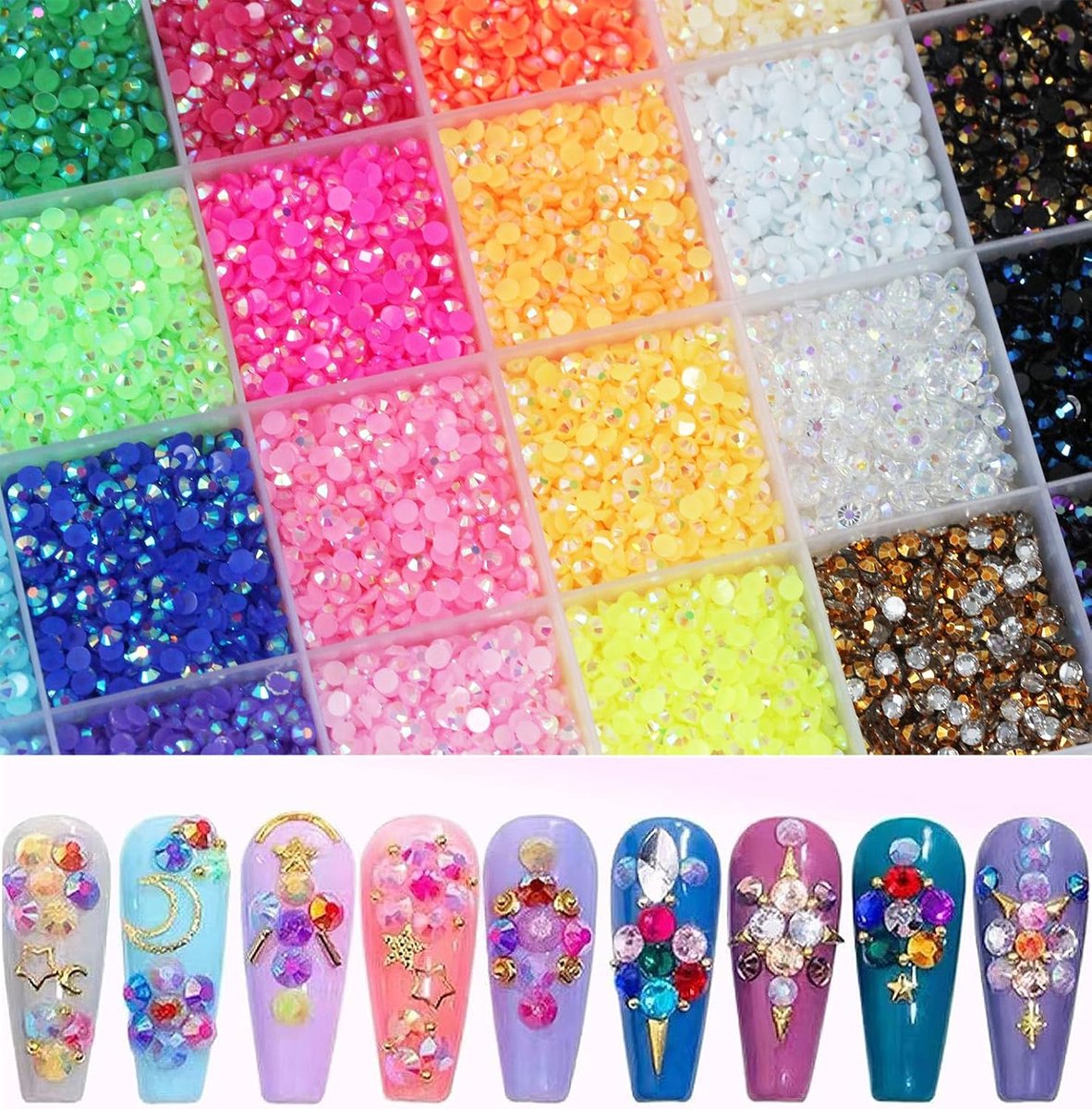 Luxe Strasssteentjes Set - 32.000 Stuks - 40 Kleuren - XXL DIY Rhinestones Kit met 3x 10ml Lijm - Plaksteentjes voor Kleding, Mokken, Schoenen & Nagels - Hobby Pakket - 0.3 cm - afbeelding 3
