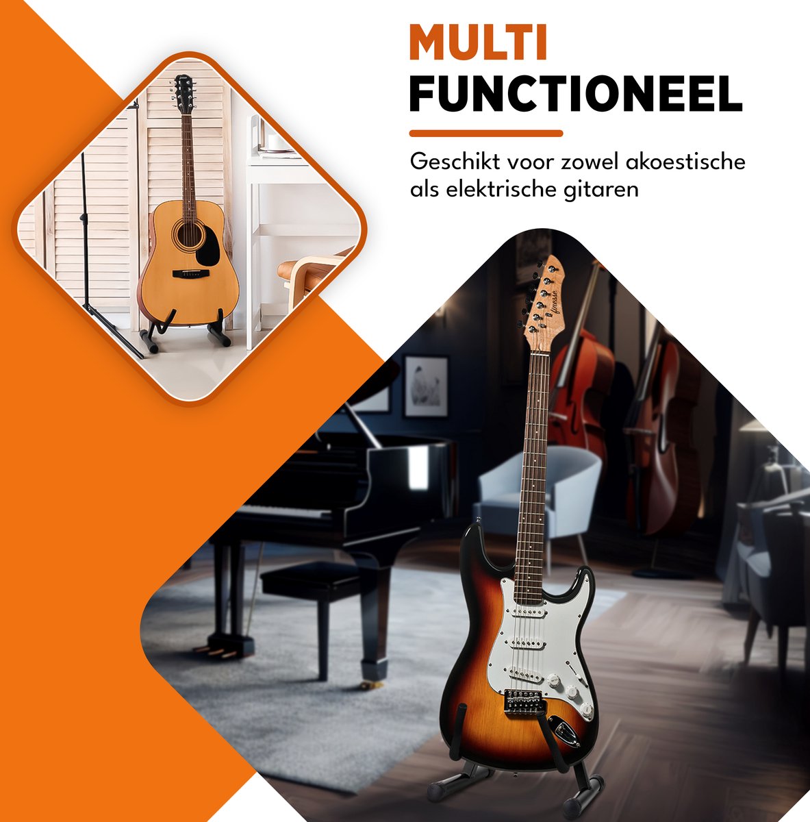 Finesse Gitaarstandaard – Universeel – Akoestisch & Elektrisch – Zwart - afbeelding 2