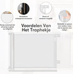 Oprolbaar Traphekje met stickerfunctie - Veiligheidshekje - Verstelbaar - Hondenhekje - Traphekje zonder boren - Kinderhekje - Voor dieren en kinderen - 10 tot 150 cm breed - Wit - Sweet Sprout - afbeelding 2