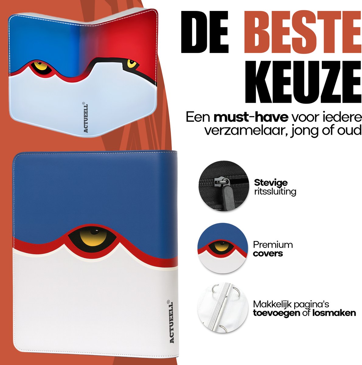 Actueell® A4 Verzamelmap 1080 Kaarten – Binder map voor kaarten - 9 Pocket - Card Binder met Ritssluiting - 60 Pagina's – Inclusief 30 Toploaders niet mapgeschikt – Premium Leer - afbeelding 2