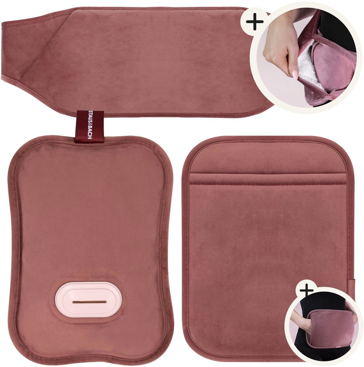 STAUS&BACH Bellune - Elektrische kruik met hoes - Warmwaterkruik met 3 warmtestanden (50°C tot 65°C) - 2 tot 10 uur Warm - Warmtekruik voor baby - Buikverwarmer, nekverwarmer en rugverwarmer - Menstruatie warmteband - Bordeaux rood - afbeelding 1