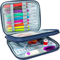 QY luxe Softgrip haaknaaldenset 25-delig met haak& brei accessoires in luxe etui - blauw - afbeelding 1