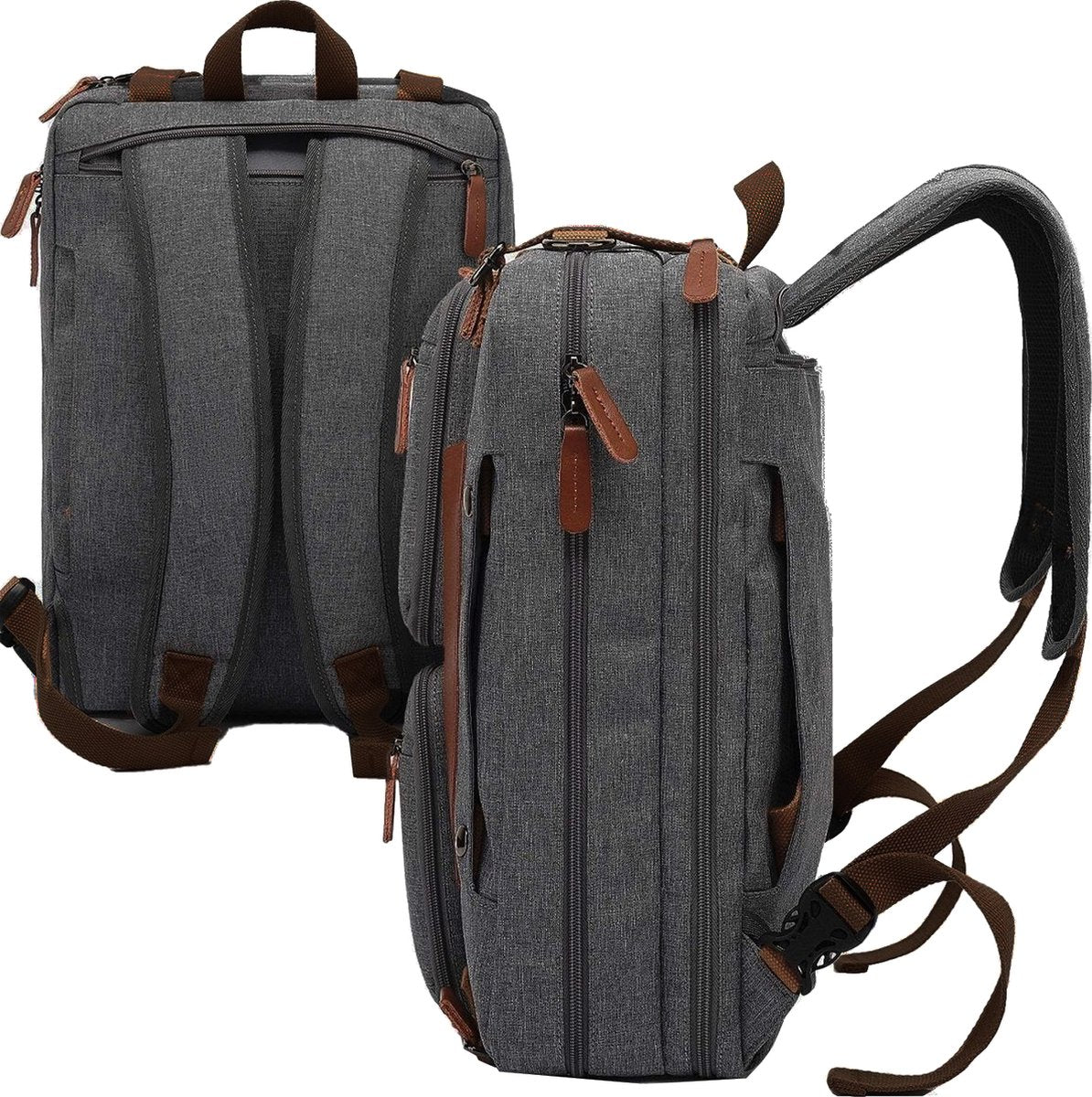 Laptoptas 2 in 1 Laptop Rugtas Schoudertas voor 17.3 inch laptop – canvas grijs - afbeelding 5