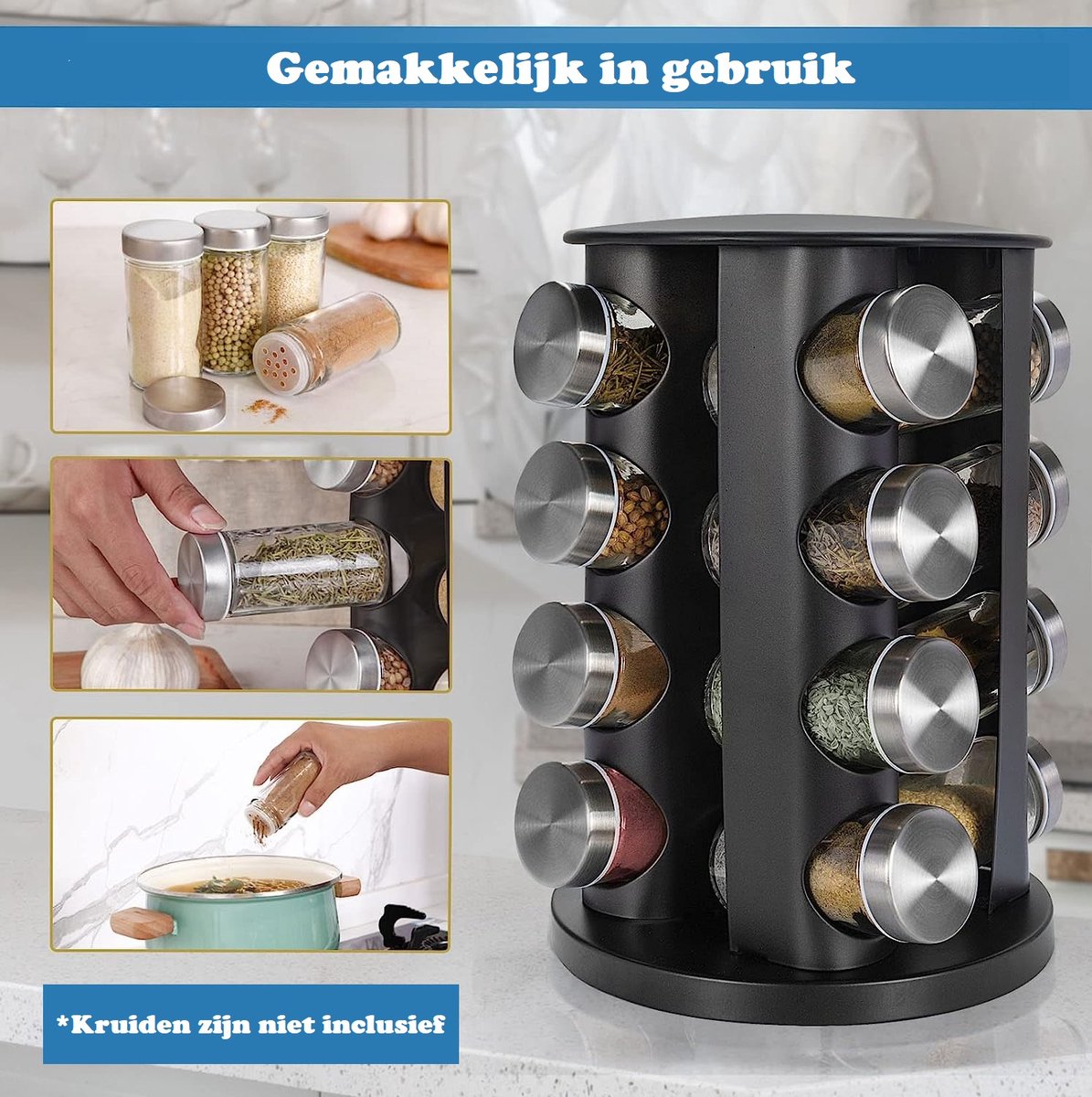 Kruidenrek staand - Zwart - kruidenrek draaibaar - afbeelding 4