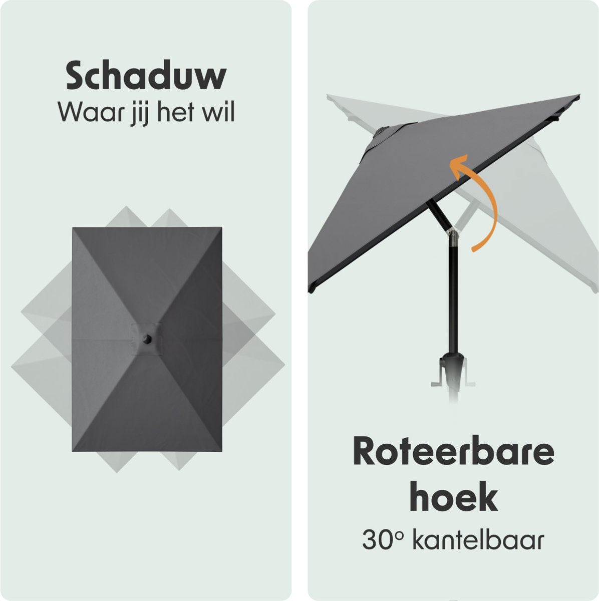 LifeGoods Parasol - Tuin - 205x136cm - 30° Kantelbaar - Waterdicht - UPF50+ - Donkergrijs - afbeelding 4