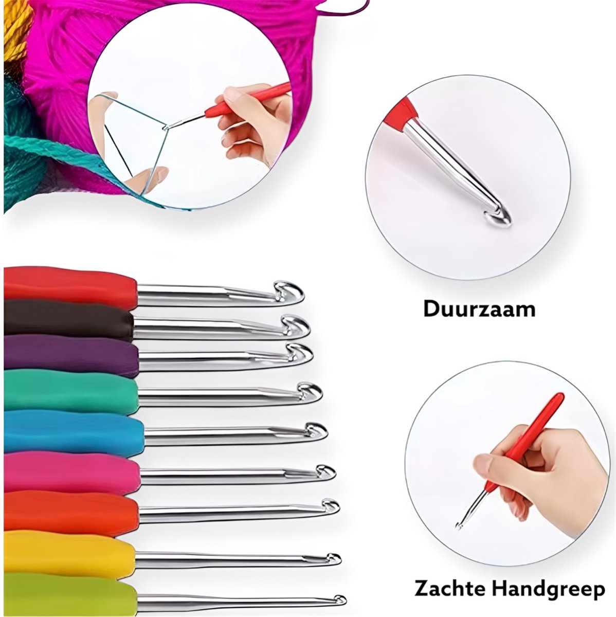 67 Delige Haaknaaldenset - Haaknaalden met Softgrip - Haakgaren - Haken voor Beginners - Haken Pakket - Haaknaalden Ergonomisch - Inclusief Wol en Schaar - afbeelding 3