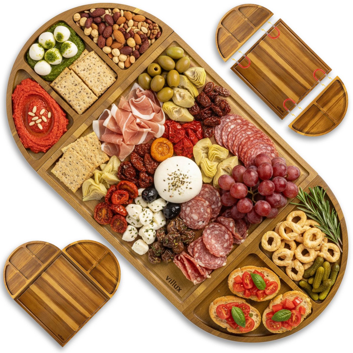 Villux Tapasplank - Borrelplank - Serveerplank - Kaasplank - Hapjesplank - Taspasplank Acacia - Borrelplank Magnetisch- Inclusief Ebook - 66CM - afbeelding 1