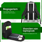 Rugzak met USB Oplaadpoort 17,3 inch Zwart Luxe Laptop Rugtas - Schooltas - Heren - Dames - Jongens - Meisjes - Waterafstotend - Rugzakken - afbeelding 5