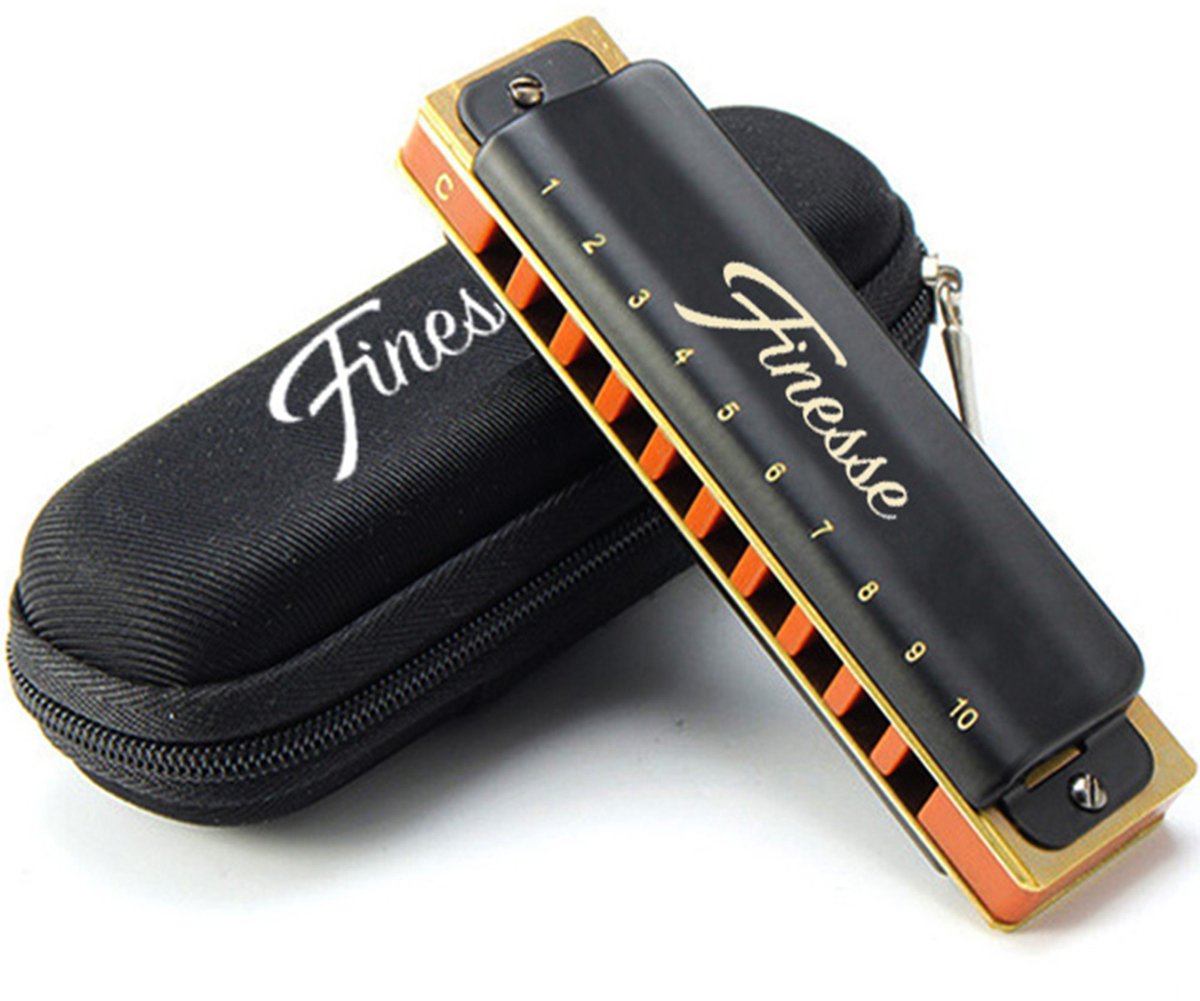 Finesse Premium Mondharmonica Pro – C Majeur – met Case - voor Volwassenen & Kinderen - Zwart - afbeelding 1