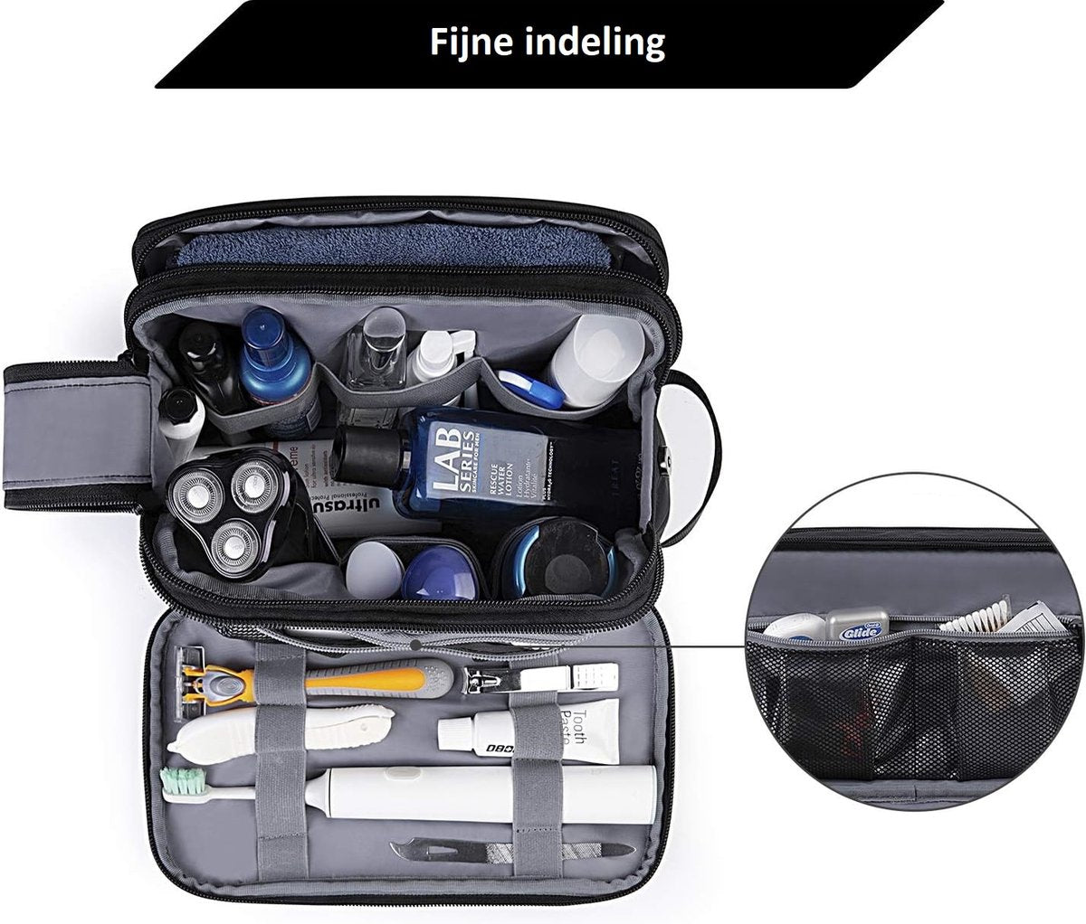 Toilettas - Luxe organizer - Zwart - Heren - Dubbele rits - afbeelding 4