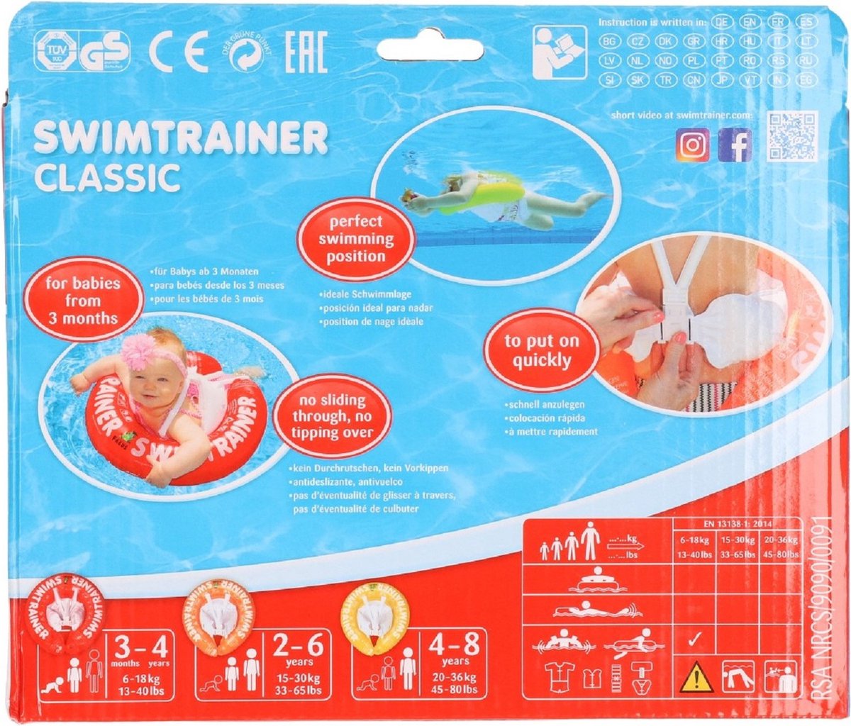 SWIMTRAINER "Classic" ® rood (3 maanden tot 4 jaar, 6kg-18kg) DE VEILIGE BABY ZWEMBAND: ZWEMTRAINER | (Keurmerken: CE-TüV-EN13138-1:2014) - afbeelding 2